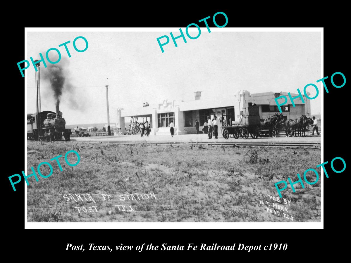 OLD LARGE HISTORIC PHOTO OF POST TEXAS, VIEW OF THE RAILROAD DEPOT STATION c1910