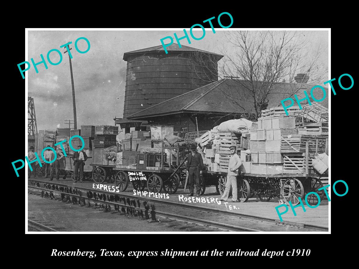 OLD LARGE HISTORIC PHOTO OF ROSENBERG TEXAS, THE RAILROAD DEPOT STATION c1910