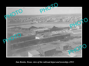 OLD LARGE HISTORIC PHOTO OF SAN BENITO TEXAS, THE TOWN & RAILROAD STATION c1913