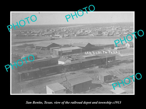 OLD LARGE HISTORIC PHOTO OF SAN BENITO TEXAS, THE TOWN & RAILROAD STATION c1913