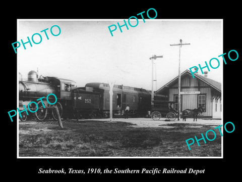 OLD LARGE HISTORIC PHOTO OF SEABROOK TEXAS, THE RAILROAD DEPOT STATION c1910