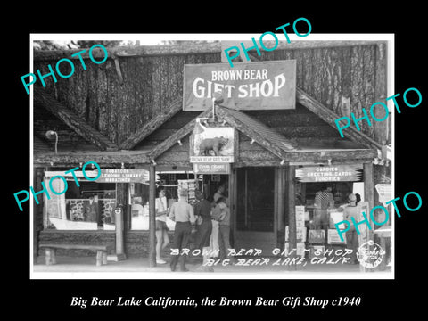 OLD LARGE HISTORIC PHOTO OF BIG BEAR LAKE CALIFORNIA, BROWN BEAR GIFT SHOP c1940