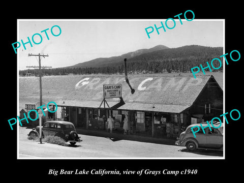 OLD LARGE HISTORIC PHOTO OF BIG BEAR LAKE CALIFORNIA,VIEW OF GRAYS CAMP c1940