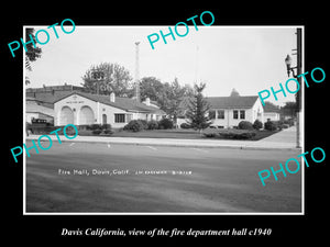 OLD LARGE HISTORIC PHOTO OF DAVIS CALIFORNIA, THE FIRE DEPARTMENT STATION c1940