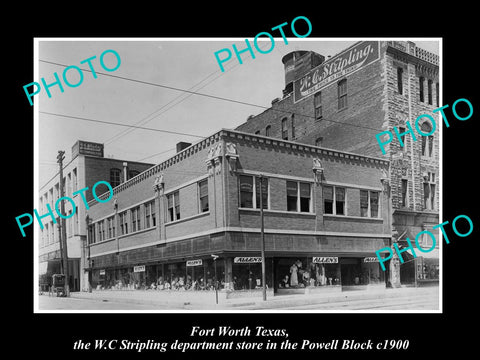 OLD LARGE HISTORIC PHOTO OF FORT WORTH TEXAS, STRIPLING DEPARTMENT STORE c1900