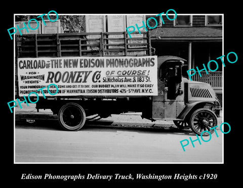 OLD LARGE HISTORIC PHOTO OF EDISON PHONOGRAPHS DELIVERY TRUCK, WASHINGTON c1920