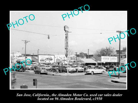 OLD LARGE HISTORIC PHOTO OF SAN JOSE CALIFORNIA, THE ALMADEN MOTOR Co c1950