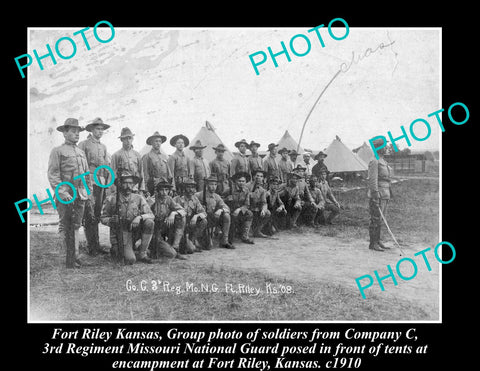 OLD LARGE HISTORIC PHOTO OF FORT RILEY KANSAS, MISSOURI NATIONAL GUARD c1910 1