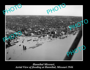 OLD LARGE HISTORIC PHOTO OF HANNIBAL MISSOURI, FLOODING OF TOWN AREA c1946