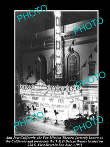 OLD LARGE HISTORIC PHOTO OF SAN JOSE CALIFORNIA, THE FOX MISSION THEATRE c1931