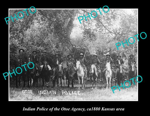 OLD LARGE HISTORIC PHOTO OF INDIAN POLUCE OF THE OTEO AGENCY, KANSAS AREA c1880