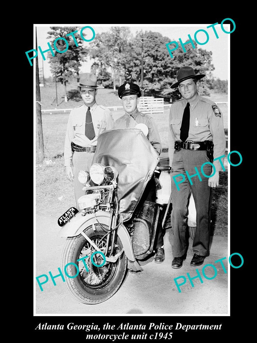 OLD LARGE HISTORIC PHOTO OF ATLANTA GEORGIA, POLICE SQUAD MOTORCYCLE UNIT c1945