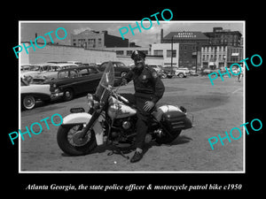 OLD LARGE HISTORIC PHOTO OF ATLANTA GEORGIA, POLICE PATROL MOTORCYCLE c1950