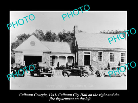 OLD LARGE HISTORIC PHOTO OF CALHOUN GEORGIA, THE POLICE & FIRE DEPARTMENT, 1941