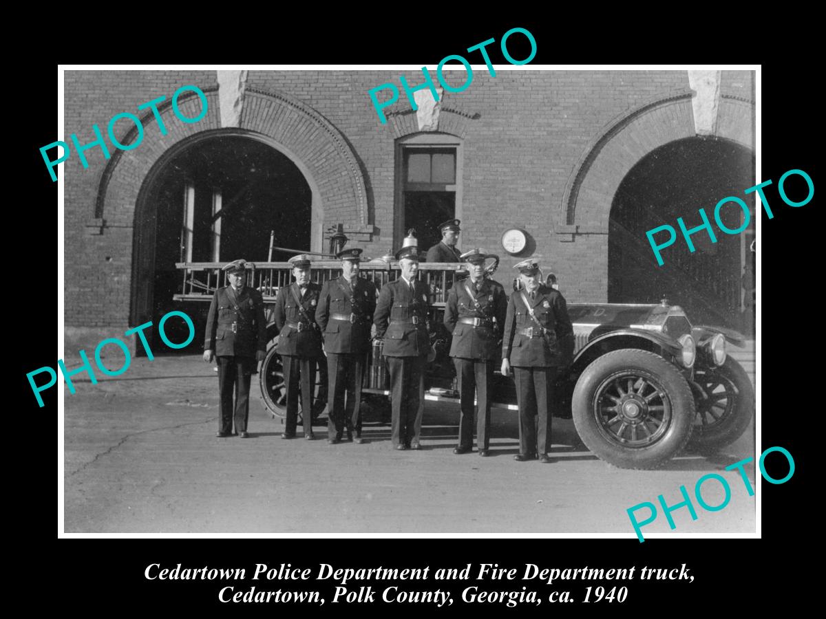 OLD LARGE HISTORIC PHOTO OF CEDARTOWN GEORGIA, THE FIRE & POLICE DEPARTMENT 1940