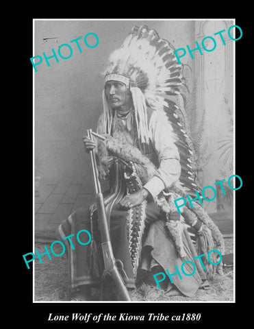 OLD LARGE HISTORIC PHOTO OF INDIAN CHIEF LONE WOLF OF THE KIOWA TRIBE c1880