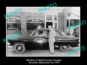 OLD LARGE HISTORIC PHOTO OF MOULTRIE GEORGIA, THE POLICE DEPARTMENT CAR, 1953