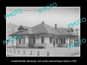 OLD LARGE HISTORIC PHOTO OF CAMPBELLSVILLE KENTUCKY, RAILROAD DEPOT STATION 1930