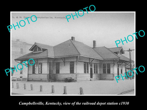 OLD LARGE HISTORIC PHOTO OF CAMPBELLSVILLE KENTUCKY, RAILROAD DEPOT STATION 1930