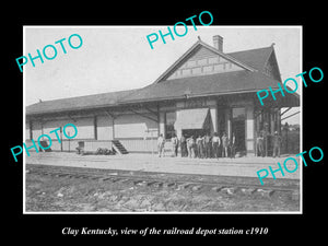 OLD LARGE HISTORIC PHOTO OF CLAY KENTUCKY, THE RAILROAD DEPOT STATION c1910