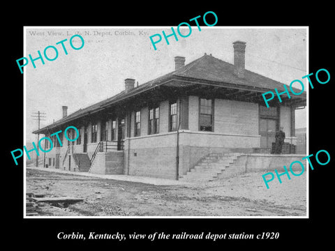 OLD LARGE HISTORIC PHOTO OF CORBIN KENTUCKY, THE RAILROAD DEPOT STATION c1920