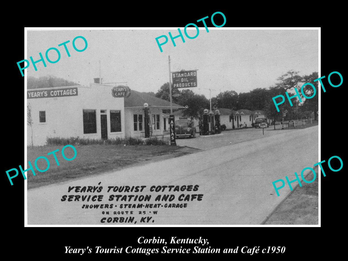 OLD LARGE HISTORIC PHOTO OF CORBIN KENTUCKY, THE YEARYS SERVICE STATION c1950