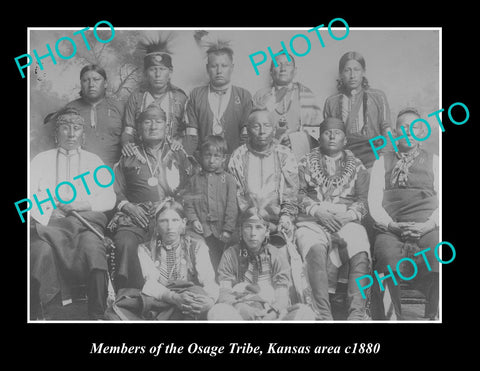 OLD LARGE HISTORIC PHOTO OF INDIAN OSAGE TRIBE, GROUP PHOTO c1880, KANSAS AREA