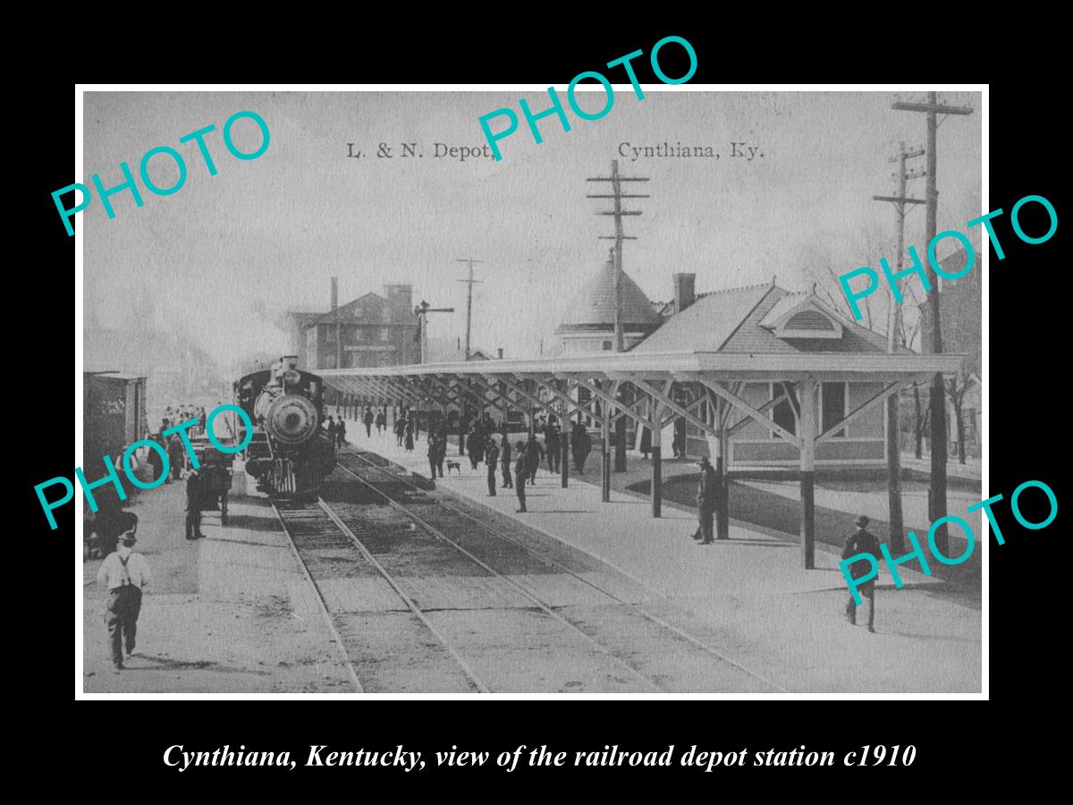 OLD LARGE HISTORIC PHOTO OF CYNTHIANA KENTUCKY, THE RAILROAD DEPOT STATION c1910