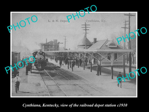 OLD LARGE HISTORIC PHOTO OF CYNTHIANA KENTUCKY, THE RAILROAD DEPOT STATION c1910