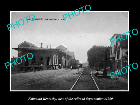 OLD LARGE HISTORIC PHOTO OF FALMOUTH KENTUCKY, THE RAILROAD DEPOT STATION c1900