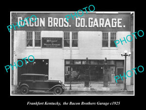 OLD LARGE HISTORIC PHOTO OF FRANKFORT KENTUCKY, BACON BROTHERS MOTOR GARAGE 1925