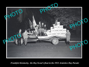 OLD LARGE HISTORIC PHOTO OF FRANKFORT KENTUCKY, THE BOY SCOUTS PARADE FLOAT 1931