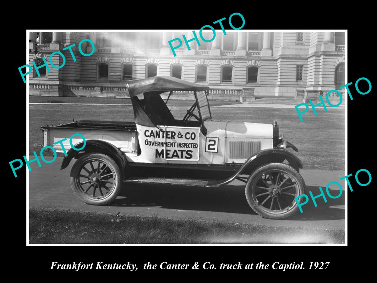 OLD LARGE HISTORIC PHOTO OF FRANKFORT KENTUCKY, CANTER MEAT INSPECTION CAR 1927