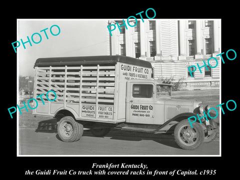 OLD LARGE HISTORIC PHOTO OF FRANKFORT KENTUCKY, THE GUIDI FRUIT Co TRUCK 1935