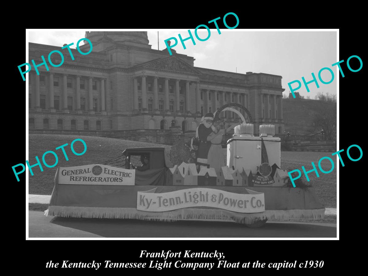 OLD LARGE HISTORIC PHOTO OF FRANKFORT KENTUCKY, GE LIGHT & POWER Co FLOAT 1930