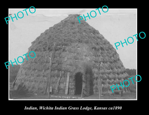 OLD LARGE HISTORIC PHOTO OF WHICITA INDIAN GRASS LODGE, KANSAS AREA c1890