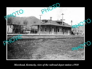 OLD LARGE HISTORIC PHOTO OF MOREHEAD KENTUCKY, THE RAILROAD DEPOT STATION c1910