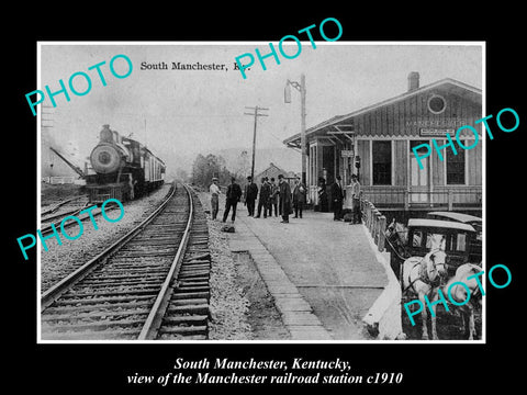 OLD LARGE HISTORIC PHOTO OF MANCHESTER KENTUCKY, THE RAILROAD DEPOT STATION 1910