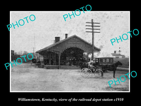 OLD LARGE HISTORIC PHOTO OF WILLIAMSTOWN KENTUCKY, THE RAILROAD DEPOT c1910