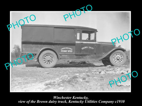 OLD LARGE HISTORIC PHOTO OF WINCHESTER KENTUCKY, BROWNS DAIRY MILK TRUCK c1930