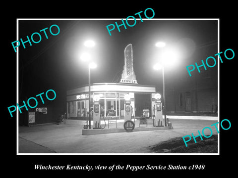 OLD LARGE HISTORIC PHOTO OF WINCHESTER KENTUCKY, PEPPERS SERVICE STATION c1940