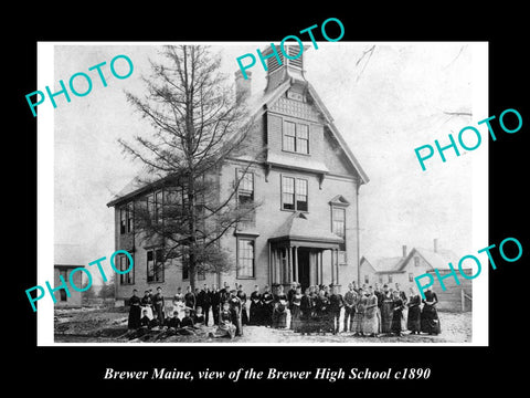 OLD LARGE HISTORIC PHOTO OF BREWER MAINE, VIEW OF THE HIGH SCHOOL c1890