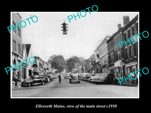 OLD LARGE HISTORIC PHOTO OF ELLSWORTH MAINE, VIEW OF THE MAIN STREET c1950