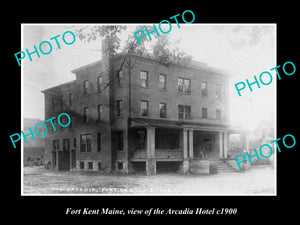 OLD LARGE HISTORIC PHOTO OF FORT KENT MAINE, VIEW OF THE ARCADIA HOTEL c1900