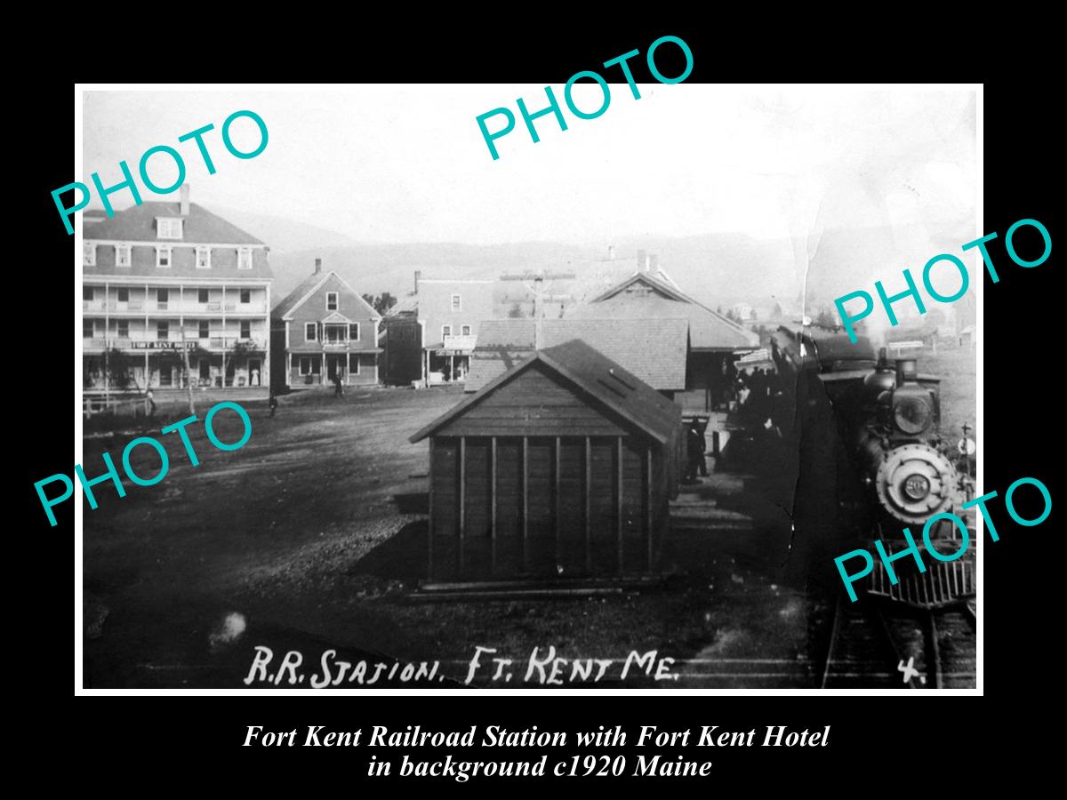 OLD LARGE HISTORIC PHOTO OF FORT KENT MAINE, THE RAILROAD DEPT & HOTEL c1920