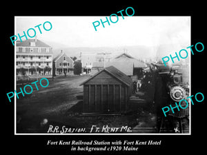 OLD LARGE HISTORIC PHOTO OF FORT KENT MAINE, THE RAILROAD DEPT & HOTEL c1920