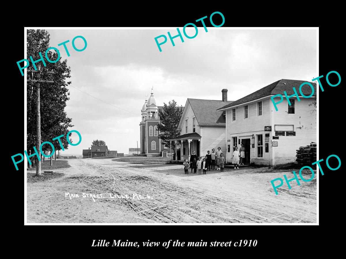 OLD LARGE HISTORIC PHOTO OF LILLE MAINE, VIEW OF THE MAIN STREET c1910