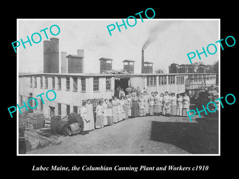 OLD LARGE HISTORIC PHOTO OF LUBEC MAINE, THE COLUMBIAN CANNING PLANT c1910