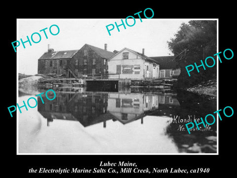 OLD LARGE HISTORIC PHOTO OF LUBEC MAINE, THE ELECTROLYTIC MARINE SALTS MILL 1940