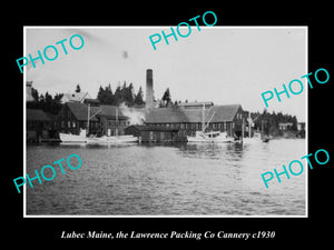 OLD LARGE HISTORIC PHOTO OF LUBEC MAINE, THE LAWRENCE PACKING CANNERY c1930